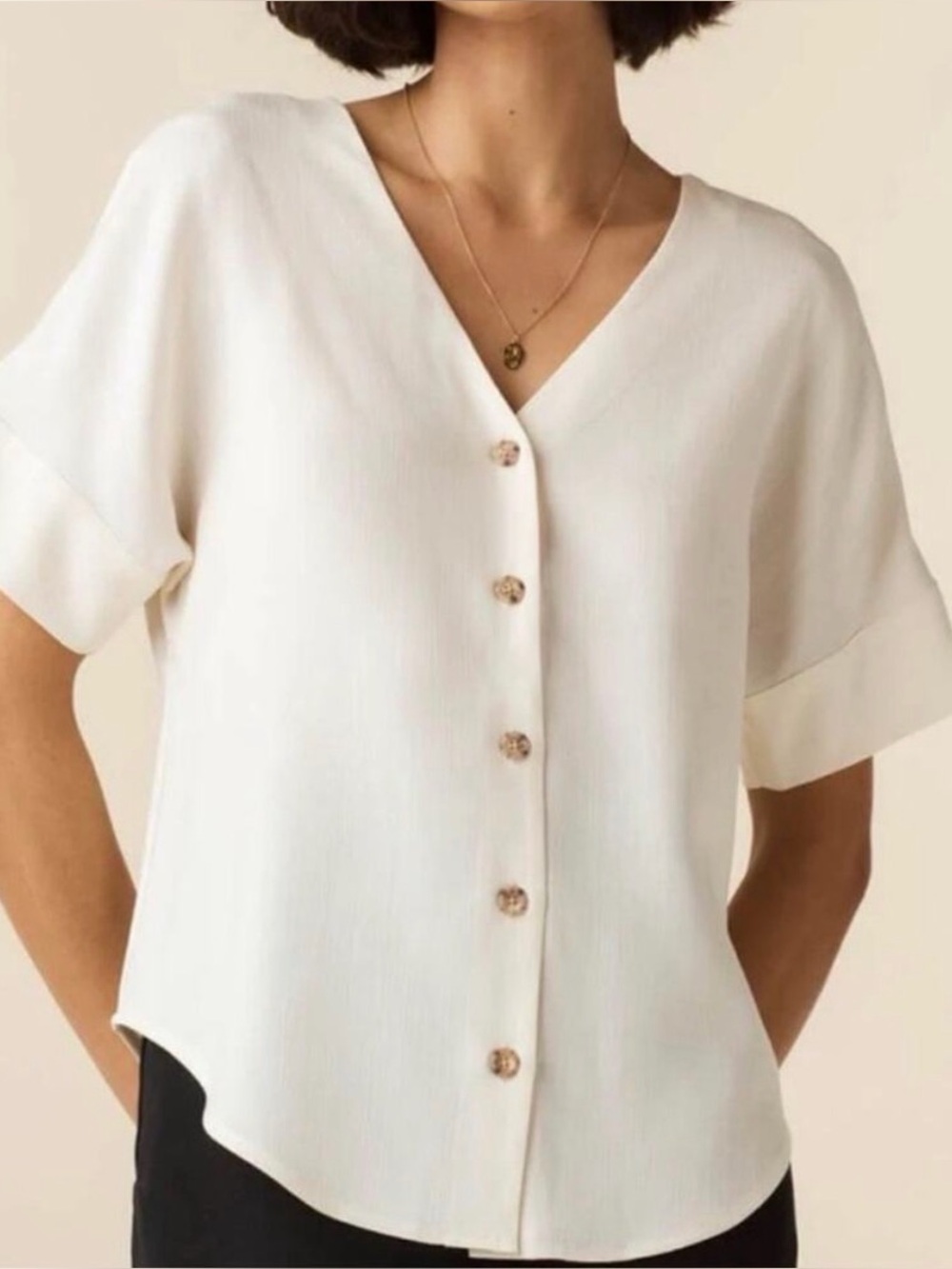 Vetta Women’s The Textured Girlfriend Shirt in New Ivory S Linen Minimalist